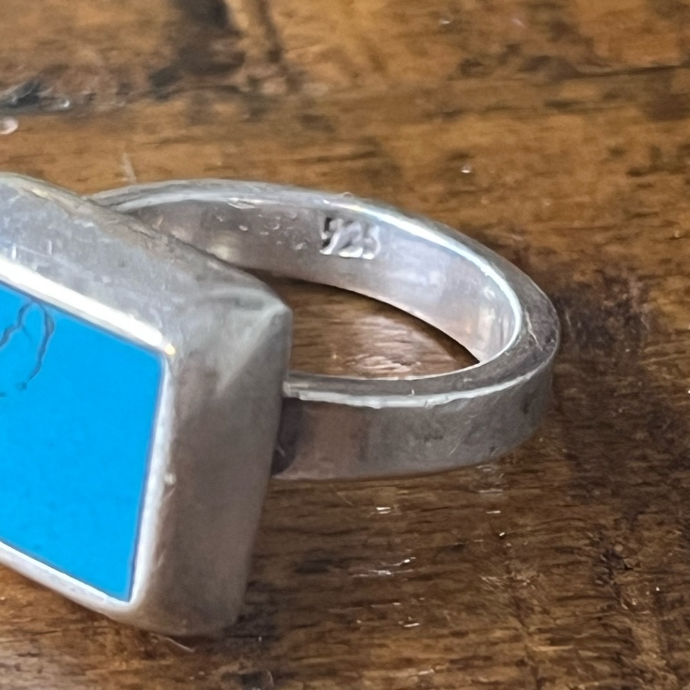 Sterling Silver Turquoise Square Ring Vintage Siz… - image 3